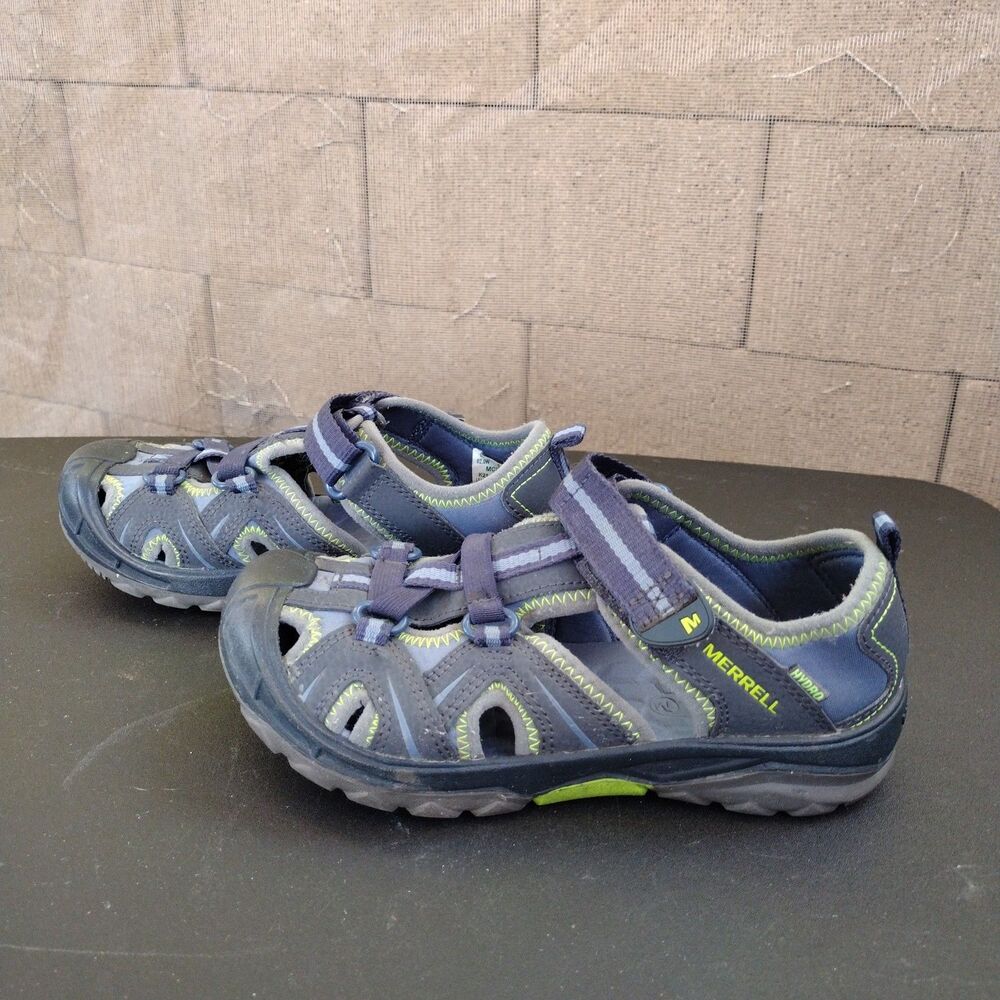 Merrell Hydro Leather Water Hiking Shoes Sandal Kids Sz 2W Wide Width Blue Green